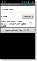 ICS import screen