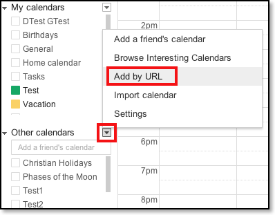 Adding a calendar by its URL.