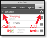 Buttons to collapse a list or add a task